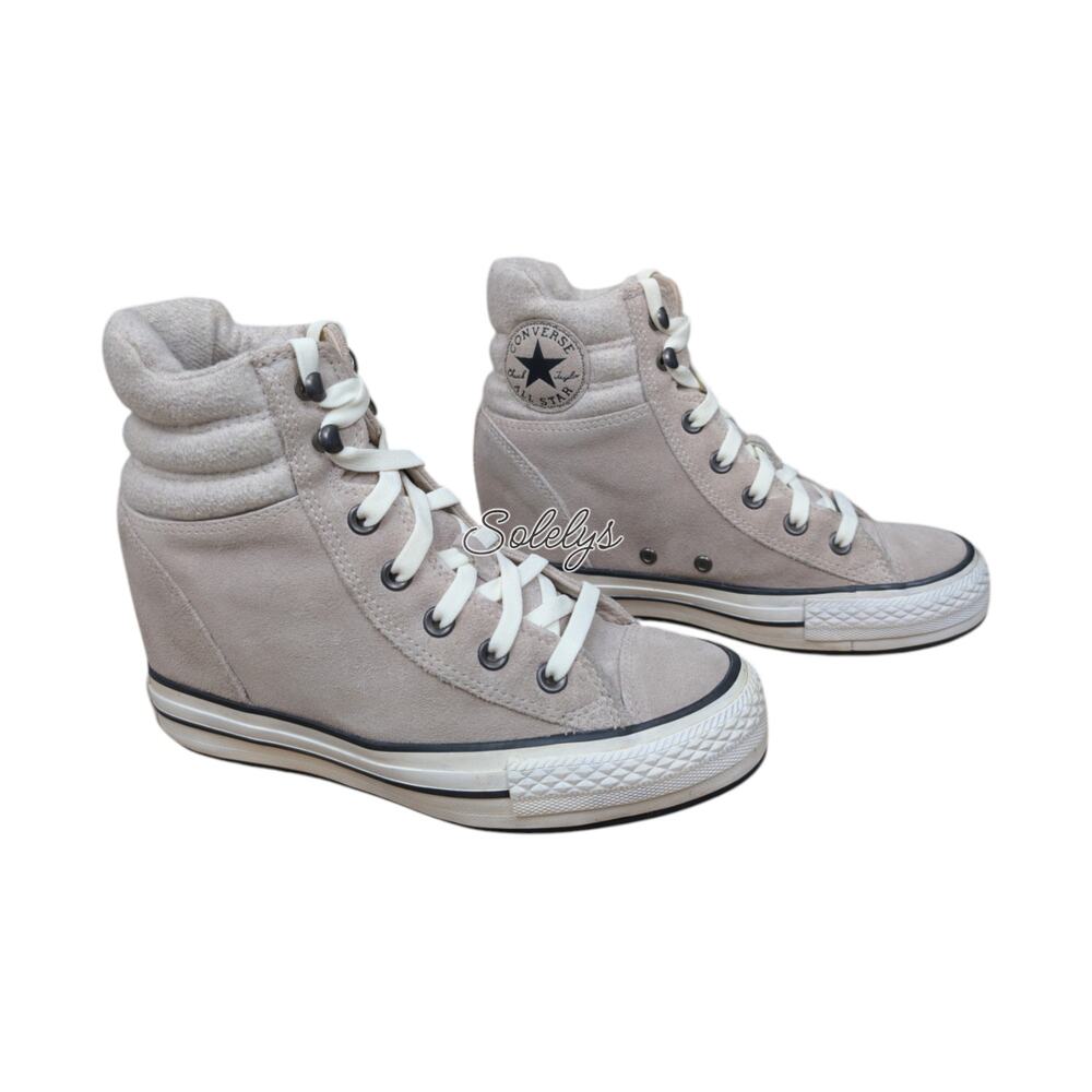 Converse 2016 Platform Plus Collar Hidden Wedge Suede High Top Gray Sneaker 8 - Picture 4 of 11